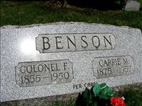 Benson, Colonel F. and Carrie M